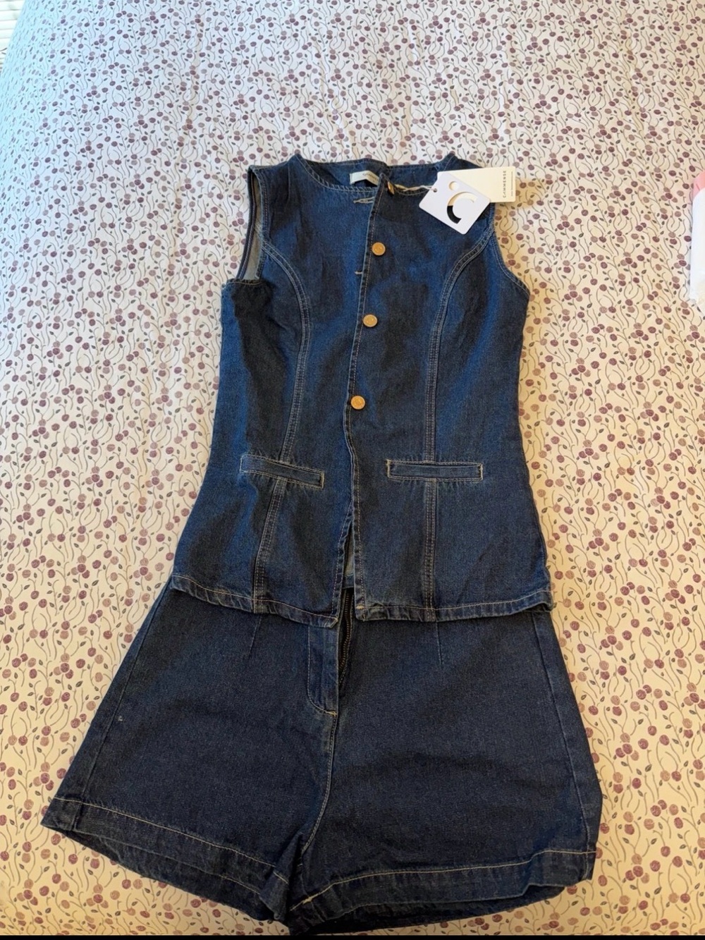 Commense Dark Blue Denim Shorts Set